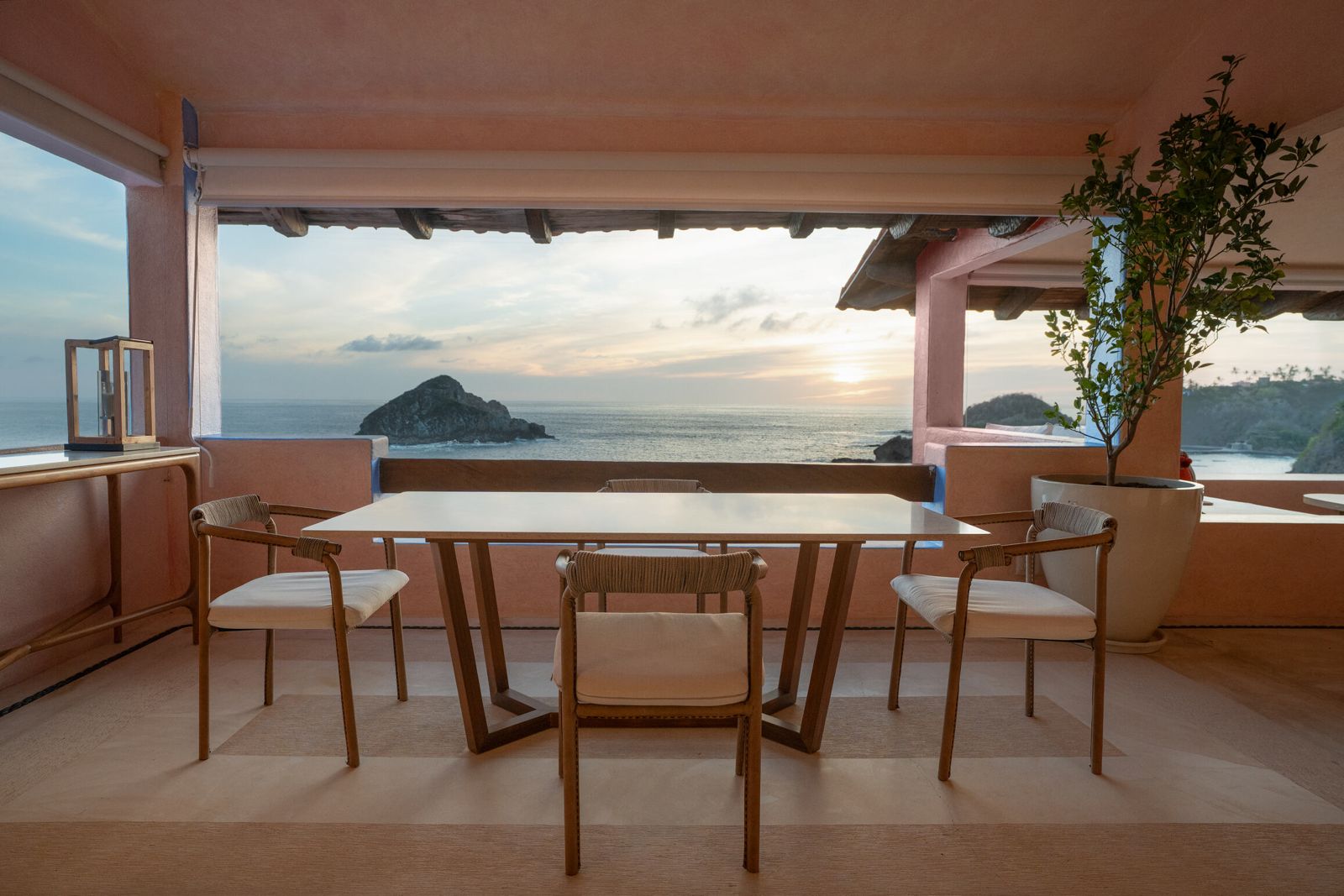 Terrace dining at sunset